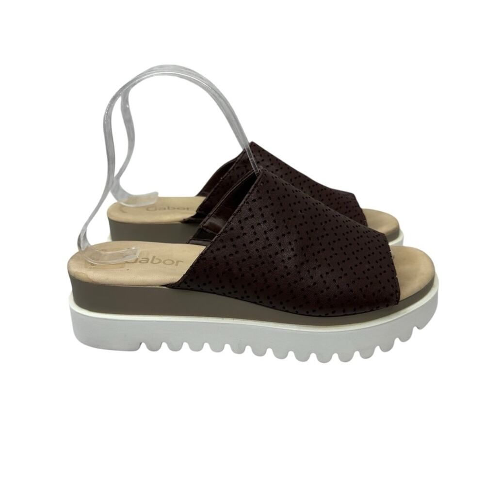 GABOR Women's Size UK 5.5 / US 8 Mocca Perforated Leather Comfort Heeled Mules